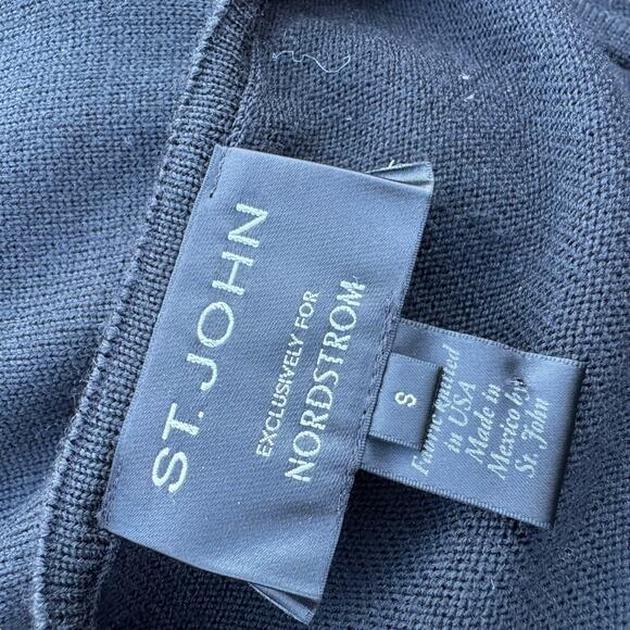 St. John Tunic Sweater S Black Wool Asymmetrical Hem Blue Stripe Pre-Fall 2016 - Picture 7 of 10